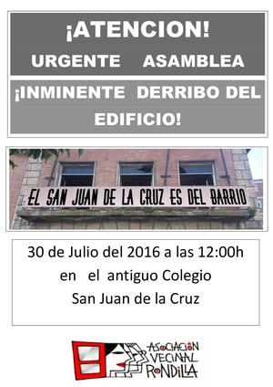 Asamblea Vecinal: inminente derribo del San Juan de la Cruz