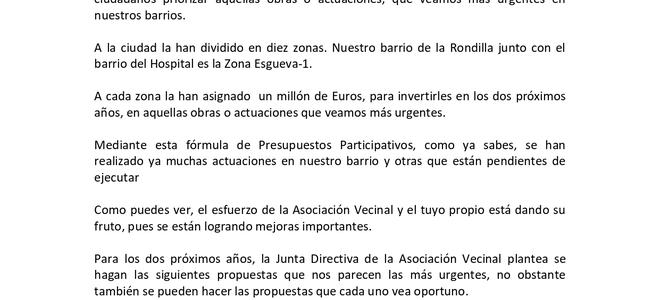 Presupuestos participativos: Carta a los/as socios/as