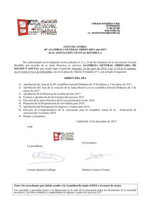 Convocatoria de la 49 asamblea ordinaria 2017