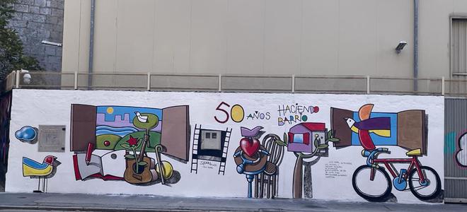 La Rondilla estrena un nuevo mural en la calle Gondomar, diseñado por Manuel Sierra y pintado en colaboración con vecinos y vecinas del barrio