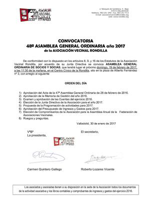 Convocatoria de la 48 asamblea general ordinaria de la Asociación